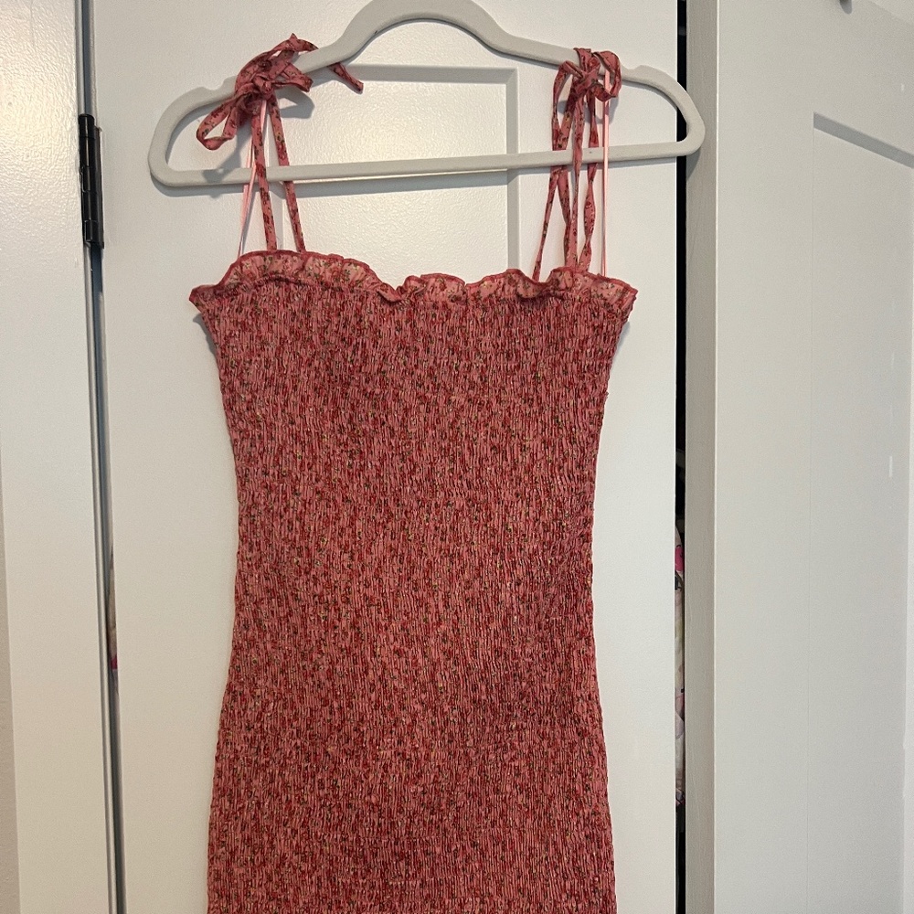 Mini scrunchie pink floral dress tie straps